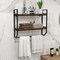 Rustic Brown Wall Mounted Bathroom Shelf with Towel Bar Modern 2 Tier Over Toilet Storage Rack